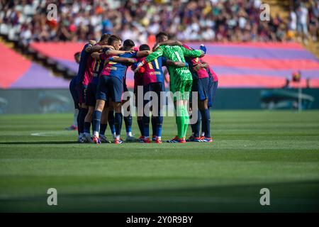 FC BARCELONE vs REAL VALLADOLID août 31,2024 équipe du FC Barcelone avant le match entre le FC Barcelone et le Real Valladolid correspondant à la quatrième journée de la Liga EA Sports au stade Olimpic Lluis Companys de Montjuïc à Barcelone, Espagne. Banque D'Images