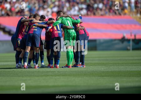 FC BARCELONE vs REAL VALLADOLID août 31,2024 équipe du FC Barcelone avant le match entre le FC Barcelone et le Real Valladolid correspondant à la quatrième journée de la Liga EA Sports au stade Olimpic Lluis Companys de Montjuïc à Barcelone, Espagne. Banque D'Images