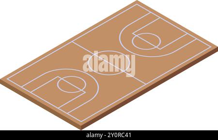 Illustration montrant une vue isométrique d'un terrain de basket-ball avec ses marquages Illustration de Vecteur