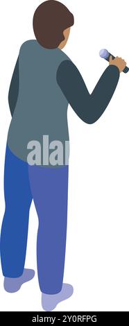 Le présentateur de télévision tient un microphone et parle à un public dans cette illustration isométrique Illustration de Vecteur