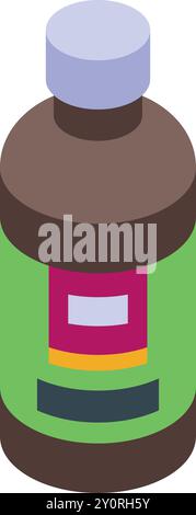 Bouteille brune de sirop médical avec illustration vectorielle isométrique d'étiquette verte isolée sur fond blanc Illustration de Vecteur