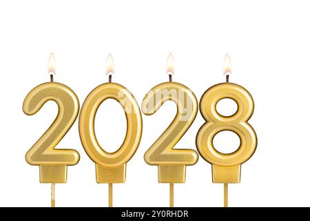 Bougies numéro 2028 pour bonne année - célébration du nouvel an Banque D'Images