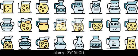 Pichet de limonade ensemble d'icônes. Ensemble de contours d'icônes vectorielles de pichet de limonade pour la conception de Web isolé sur fond blanc Illustration de Vecteur