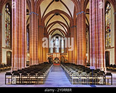 Église protestante de notre-Dame, vue intérieure de l'autel et de l'écran de rood, église gothique, Friedberg, Hesse, Allemagne, Europe Banque D'Images