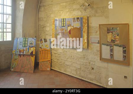Musée circuit van Gogh avec réplique de Vincent van Gogh, Saint-Paul-de-Mausole, St, Saint-Rémy-de-Provence, Provence, Alpilles, Bouches-du-RH Banque D'Images