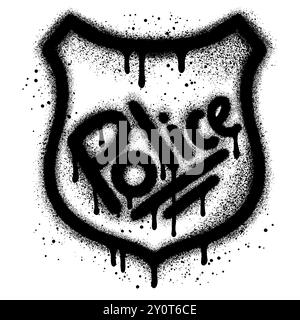 Icône de badge de police Spray peint dans un style graffiti isolé sur fond blanc. Illustration de Vecteur