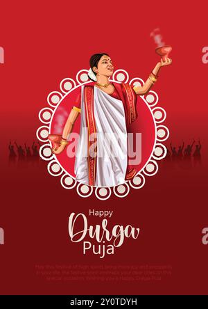 dieu indien durga dans Happy Durga Puja Subh Navratri fond. Illustration vectorielle Illustration de Vecteur