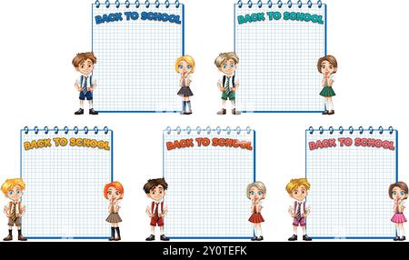 Enfants avec des cahiers prêts pour l'école Illustration de Vecteur