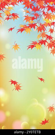 Branches avec des feuilles rouges et oranges en octobre. Branches d'automne de l'érable japonais sur un fond flou avec effet bokeh. Composition verticale. VEC Illustration de Vecteur