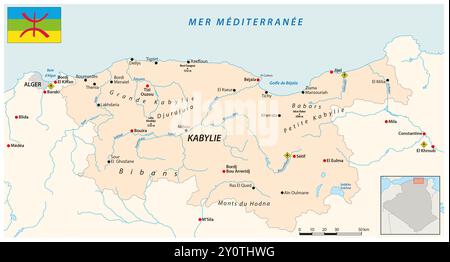 Carte vectorielle de la région algérienne Kabylie Banque D'Images