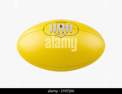 Un ballon de football générique jaune aussie Rules sans marque sur un fond de studio isolé - rendu 3D. Banque D'Images