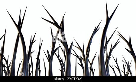 Rendu 3D des pointes fourchues : pointes de cheveux abîmées. Causé par le surcoiffage, les produits chimiques, le soleil et la sécheresse. Banque D'Images