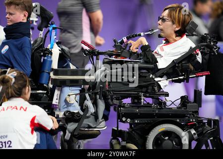 Paris, France. 3 septembre 2024. Masayuki Arita (JPN) Boccia : match de qualification BC3 à paires mixtes au South Paris Arena lors des Jeux Paralympiques de Paris 2024 à Paris, France . Crédit : SportsPressJP/AFLO/Alamy Live News Banque D'Images