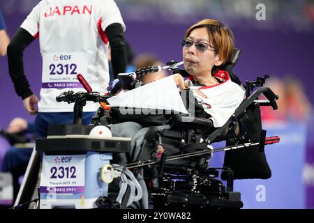 Paris, France. 3 septembre 2024. Masayuki Arita (JPN) Boccia : match de qualification BC3 à paires mixtes au South Paris Arena lors des Jeux Paralympiques de Paris 2024 à Paris, France . Crédit : SportsPressJP/AFLO/Alamy Live News Banque D'Images