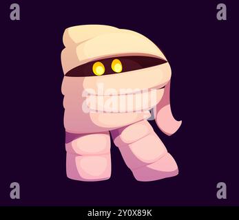 Lettre R police Halloween, type maléfique de bande dessinée, police effrayante drôle, lettre majuscule effrayante de l'alphabet représenté comme une momie enveloppée avec des yeux jaunes brillants. Vecteur isolé typographie latin abc drôle Illustration de Vecteur