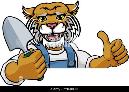 Wildcat Gardener Gardening Animal Mascot Illustration de Vecteur