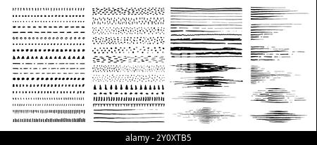 Ensemble vectoriel de vieux coups de pinceau à encre noire dessinés à la main, taches pour les toiles de fond. Ensemble d'éléments de design monochromes. Une couleur monochrome artistique dessinée à la main b Illustration de Vecteur