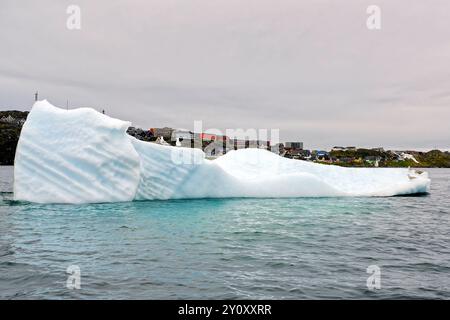 Mouettes perchées sur un petit iceberg à l'extérieur de la vieille ville de Nuuk, Nuuk, Groenland Banque D'Images