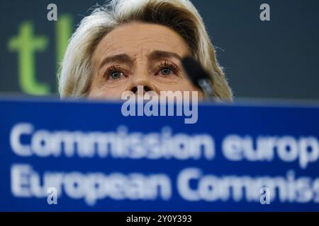Bruxelles, Belgique. 04th Sep, 2024. Conférence de presse sur la publication du rapport final du dialogue stratégique sur l'avenir de l'agriculture de l'UE, avec la participation de la Présidente de la Commission européenne Ursula von der LEYEN et du Président du dialogue stratégique, le Professeur Peter STROHSCHNEIDER, à Bruxelles, Belgique, le 4 septembre 2024. Crédit : ALEXANDROS MICHAILIDIS/Alamy Live News Banque D'Images