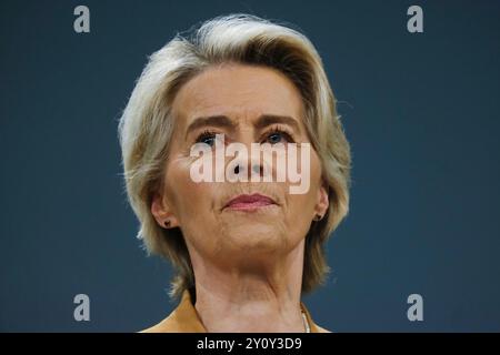 Bruxelles, Belgique. 04th Sep, 2024. Conférence de presse sur la publication du rapport final du dialogue stratégique sur l'avenir de l'agriculture de l'UE, avec la participation de la Présidente de la Commission européenne Ursula von der LEYEN et du Président du dialogue stratégique, le Professeur Peter STROHSCHNEIDER, à Bruxelles, Belgique, le 4 septembre 2024. Crédit : ALEXANDROS MICHAILIDIS/Alamy Live News Banque D'Images