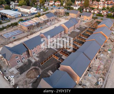 Wharton Road construction de logements neufs, Winsford, Cheshire, Angleterre, gros plan aérien Banque D'Images