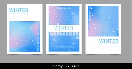 Dégradé de fond d'hiver pastel. Affiches d'aura irisées. Ensemble de bannières Neon à la mode pour les médias sociaux. Fond d'écran flou minimal avec des flocons de neige Illustration de Vecteur