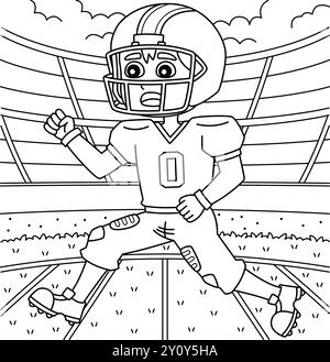 Coloriage joueur de football américain en course à pied Illustration de Vecteur