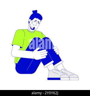 Homme européen pleurant seul personnage de dessin animé linéaire 2D. Illustration de Vecteur