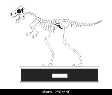 Tyrannosaurus rex fossile noir et blanc ligne 2D objet de dessin animé Illustration de Vecteur