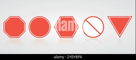 Stop panneau rouge. Icône interdite vide définie. Forme variée de panneau routier d'interdiction. Vecteur Illustration de Vecteur
