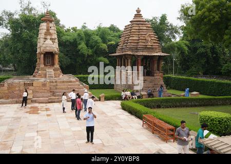 Temple de Lakshmi et Varaha. Khajuraho Groupe de monuments. Chhatarpur, Madhya Pradesh, Inde. Banque D'Images