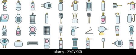 Cette collection diversifiée d'icônes présente diverses méthodes de répulsif contre les moustiques, parfait pour illustrer la lutte efficace contre les parasites Illustration de Vecteur