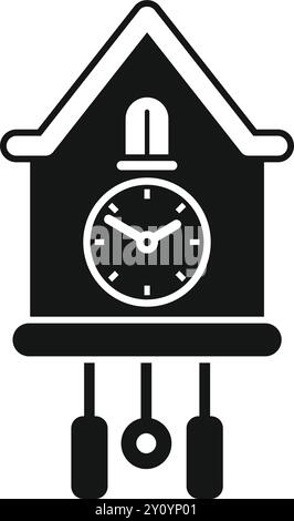 Icône d'horloge coucou montrant l'heure, isolé sur un fond blanc dans un design minimaliste noir et blanc simple Illustration de Vecteur