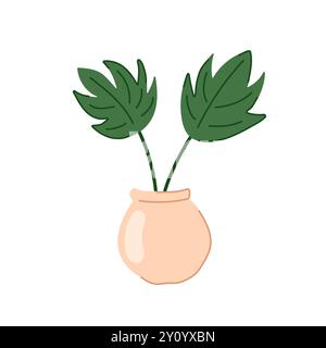 Plante d'intérieur Monstera en pot pour la décoration intérieure dans un style plat. Illustration vectorielle isolée sur un fond blanc Illustration de Vecteur