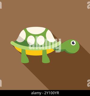 Icône de marche de tortue verte dans un style plat avec une longue ombre sur fond brun Illustration de Vecteur