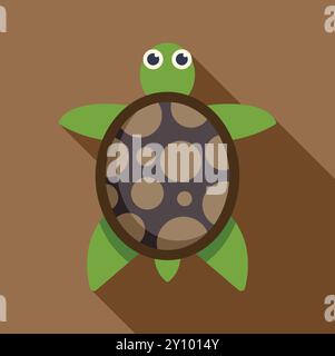 Dessin animé simple d'une tortue verte avec une coquille brune marchant s'amusant Illustration de Vecteur