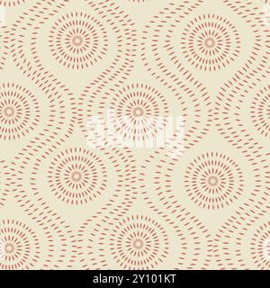 Abstrait Terracotta boho lignes pointillées tribales dans des formes ovales motif sans couture sur fond beige. Pour papier peint, textile et décoration intérieure Illustration de Vecteur