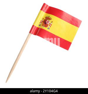 Petit drapeau en papier de l'Espagne isolé sur blanc Banque D'Images