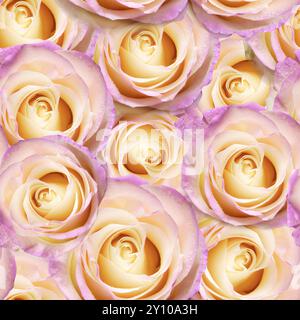Un beau motif sans couture avec des vues rapprochées de roses roses roses et blanches délicates, parfait pour des designs romantiques et élégants. Idéal pour les cartes de mariage, Banque D'Images