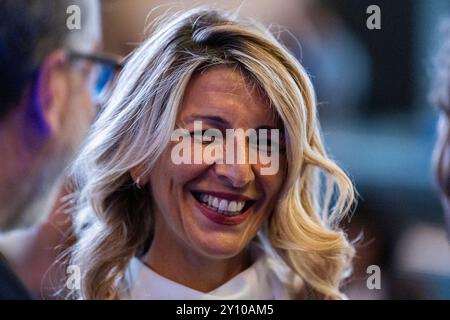 Madrid, Espagne. 04th Sep, 2024. Yolanda Diaz, ministre espagnole du travail et de l'économie sociale et vice-présidente du gouvernement espagnol, également fondatrice du parti politique Sumar, vu lors d'un acte institutionnel à l'Institut Cervantes. Crédit : SOPA images Limited/Alamy Live News Banque D'Images