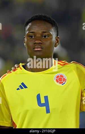 Bogota, Colombie. 03 septembre 2024. Yunaira Lopez, de Colombie, lors de l'hymne national avant le match de la Coupe du monde féminine U-20 de la FIFA, Colombie 2024 entre la Colombie et le Cameroun, au stade El Campin, à Bogota, le 03 septembre 2024. Photo : Julian Medina/DiaEsportivo/Alamy Live News crédit : DiaEsportivo/Alamy Live News Banque D'Images