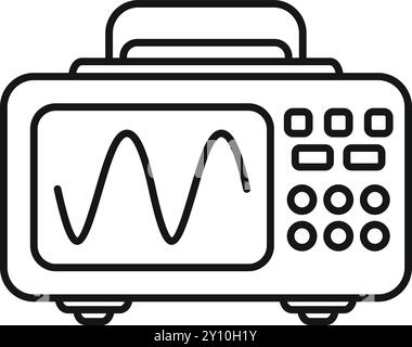 Icône de dessin au trait d'un oscilloscope numérique affichant un signal sinusoïdal sur son écran Illustration de Vecteur