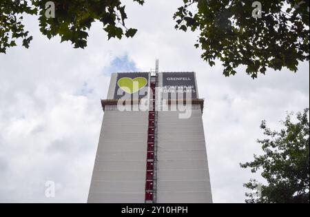 Londres, Angleterre, Royaume-Uni. 4 septembre 2024. Une vue Grenfell Tower comme le rapport d'enquête est publié. 72 personnes sont mortes lorsqu'un incendie a éclaté dans le bloc d'appartements à North Kensingon, West London en 2017. (Crédit image : © Vuk Valcic/ZUMA Press Wire) USAGE ÉDITORIAL SEULEMENT! Non destiné à UN USAGE commercial ! Crédit : ZUMA Press, Inc/Alamy Live News Banque D'Images