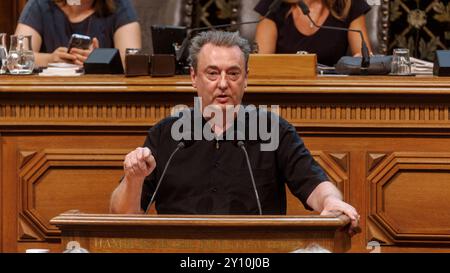 Hambourg, Allemagne. 04th Sep, 2024. Martin Dolzer, membre du Parlement de Hambourg sans groupe parlementaire, intervient pendant l'heure d'actualité du Parlement de Hambourg. Crédit : Markus Scholz/dpa/Alamy Live News Banque D'Images