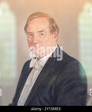 Portrait dans la salle à manger du Balliol College (Université d'Oxford, Angleterre), de Sir Colin Lucas, Master du collège 1994-2001. Banque D'Images