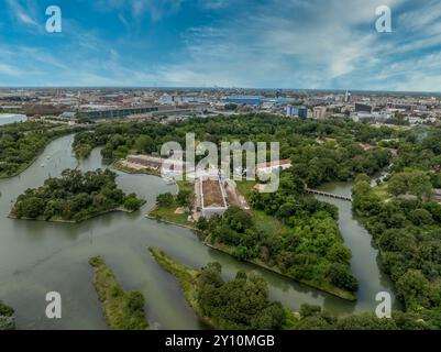 Vue aérienne de forte Marghera à Mestre Italie ancienne fortification autrichienne protégeant Venise avec des douves remplies d'eau, bastion d'artillerie, caserne Banque D'Images