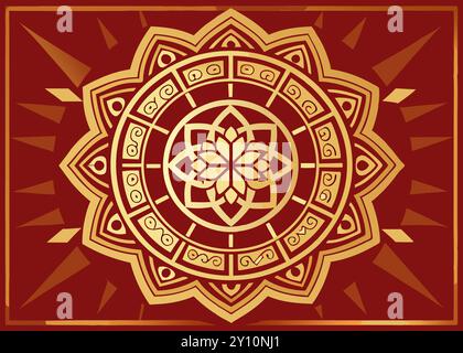 Beau motif Mandala sur un fond rouge. Modèle Vector Mandala. Design doré. Motifs traditionnels turcs et indiens. Idéal pour l'impression sur tissu. Illustration de Vecteur