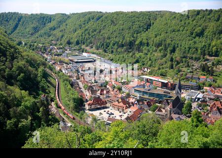 Un train de marchandises sur le Geislinger Steige Banque D'Images