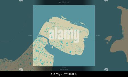 Ayon Island, dans la mer de Sibérie orientale, appartenant à la Russie, décrite et mise en évidence sur une carte topographique de style humanitaire OSM Banque D'Images