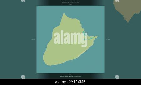 Isla Beata dans la mer des Caraïbes, appartenant à la République dominicaine, décrite et mise en évidence sur une carte topographique, de style humanitaire OSM Banque D'Images